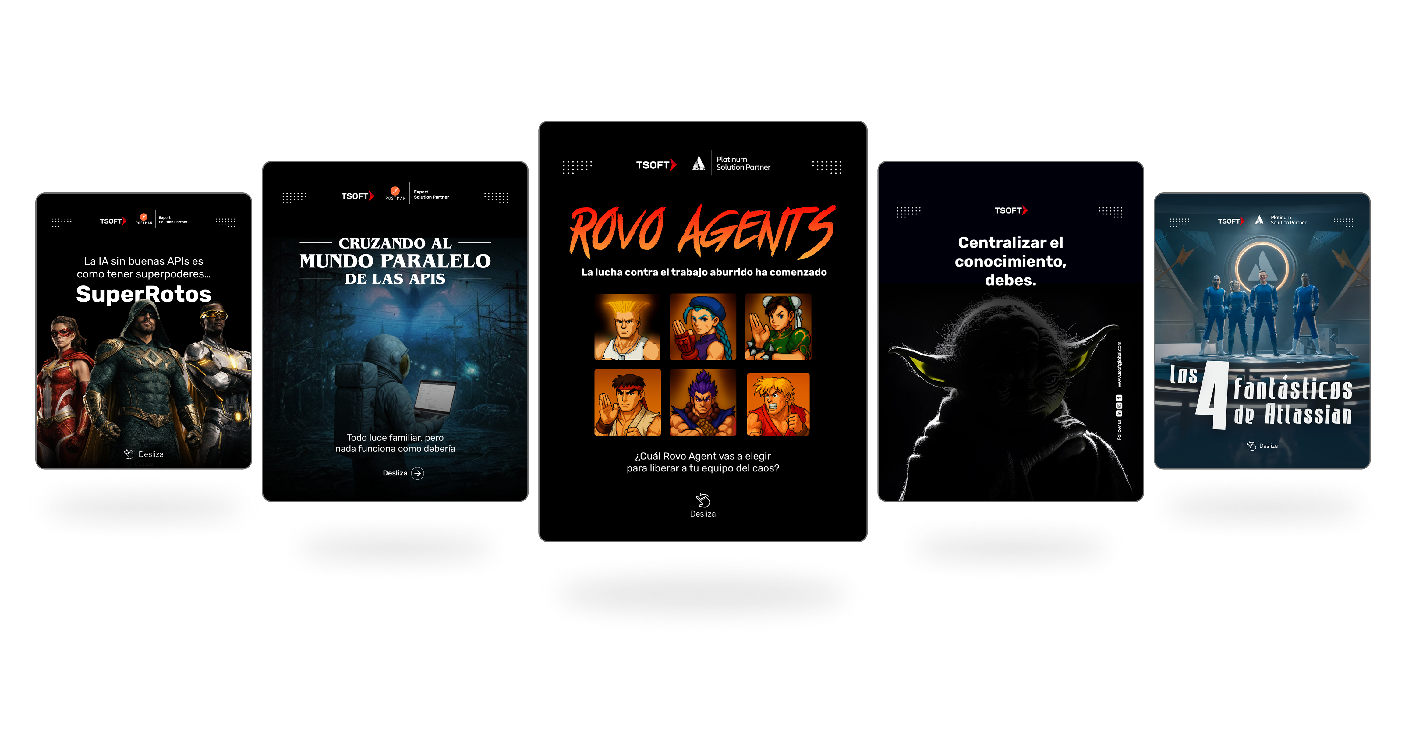 Feed do LinkedIn da Tsoft e exemplos de posts com linguagem geek